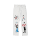 Cream Character Print Corduroy Trousers