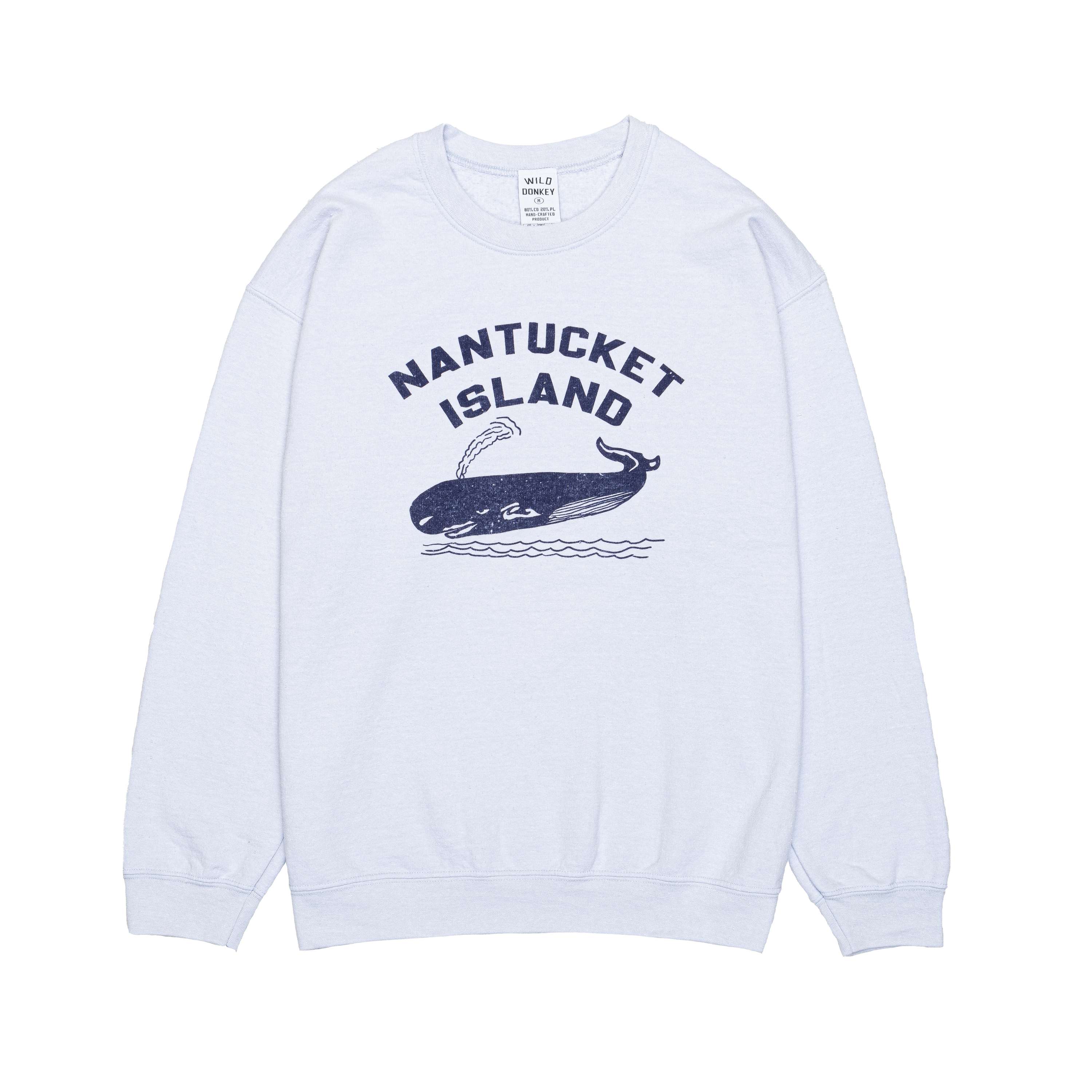 Light Blue Nantucket Island Whale Print Sweatshirt